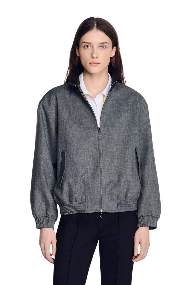 Oversized leather-collar jacket, Alternate, color, Grey