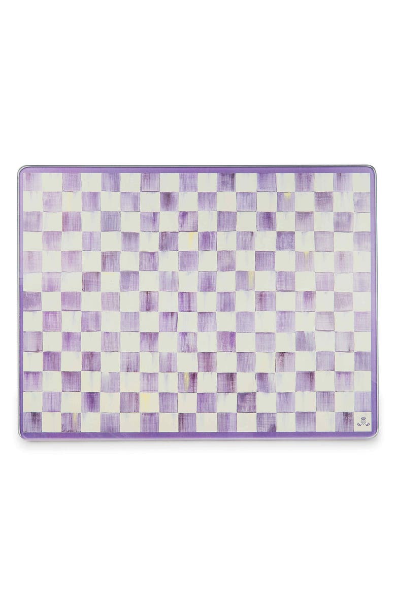 MACKENZIE CHILDS Violet Check Set of 2 Glass Cutting Boards, Alternate, color, Violet