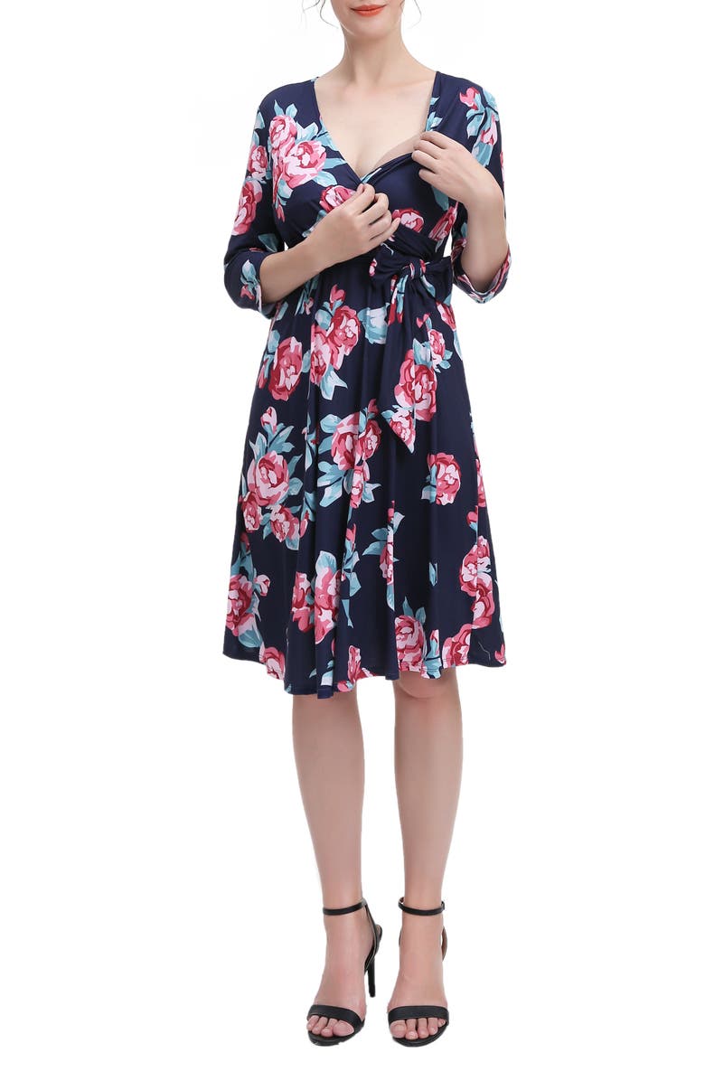 Kimi and Kai Diana Floral Faux Wrap Maternity Dress, Alternate, color, Blue