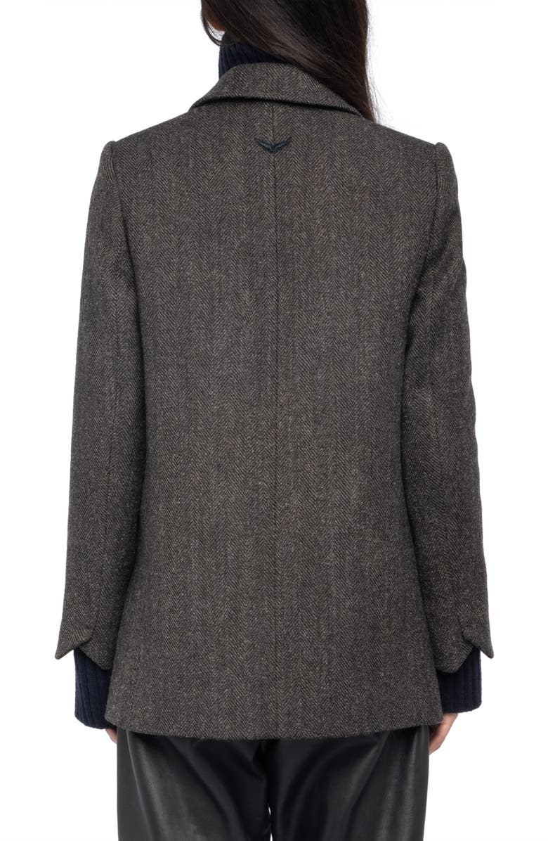 Zadig & Voltaire Miew Chevron Double Breasted Wool Blend Blazer, Alternate, color, Dark Chocolate