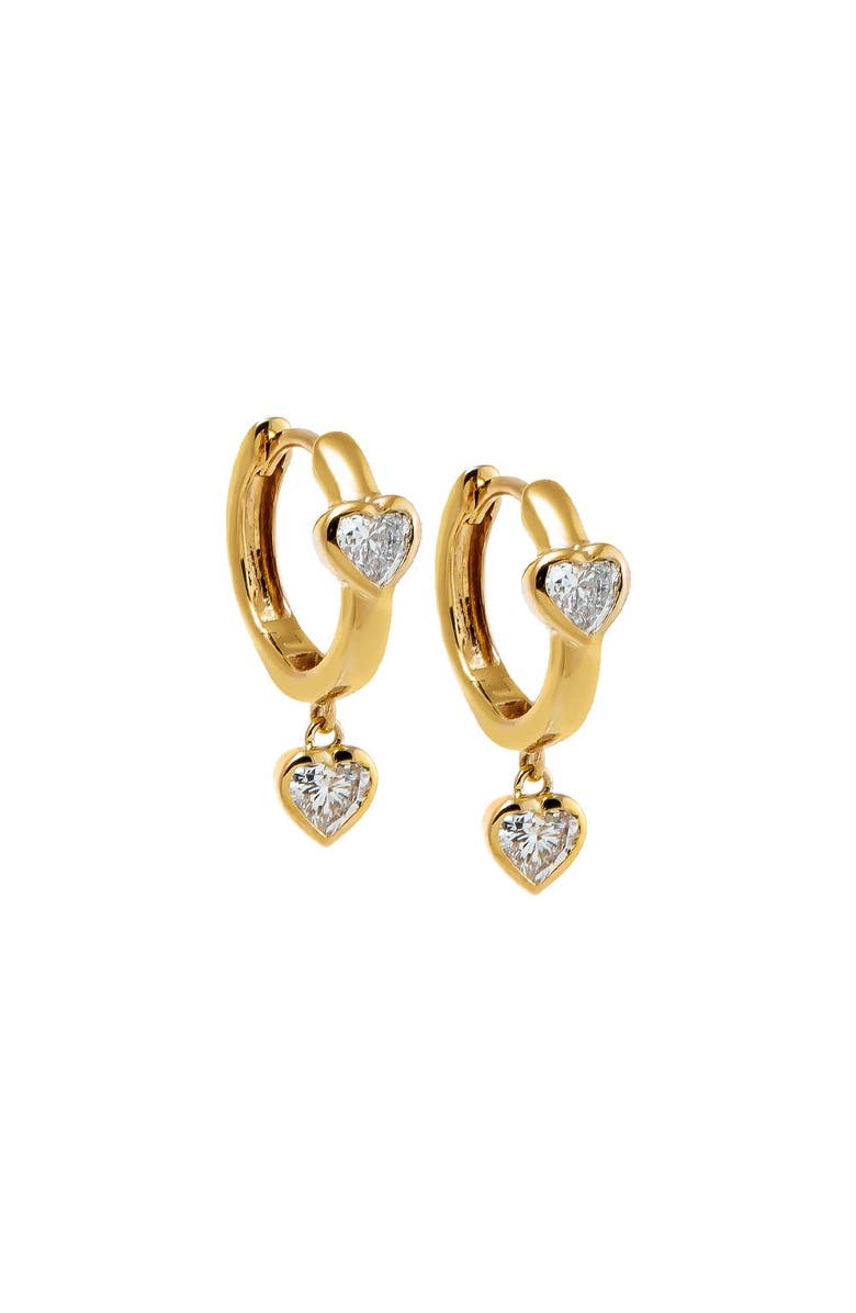 BY ADINA EDEN Lab Grown Diamond Dangling Bezel Heart Huggie Earring 14K, Main, color, 14K Gold