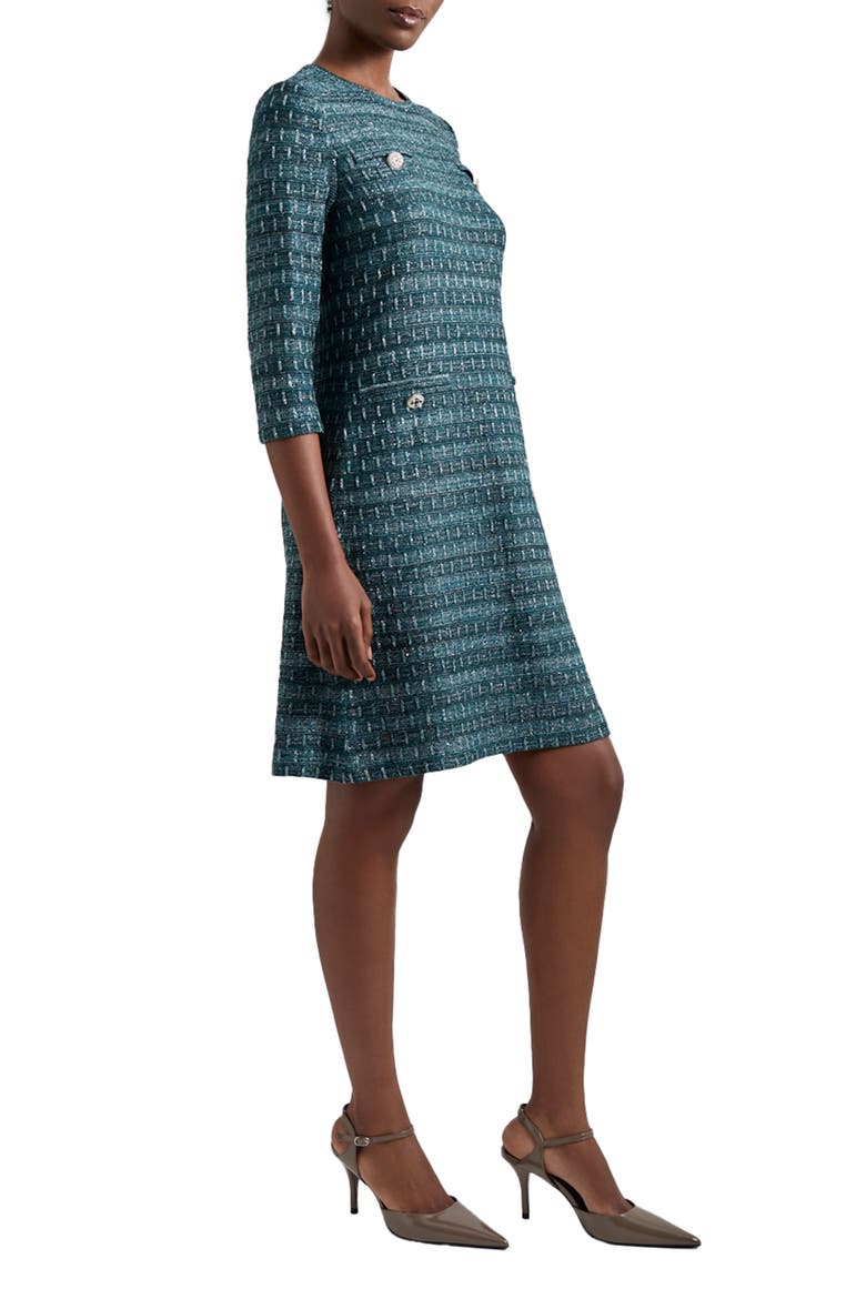 Metallic Tweed Shift Sweater Dress, Alternate, color, SPRUCE/BLACK/NEW IVORY