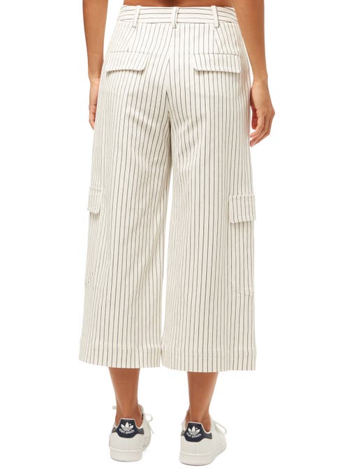 Shop Trina Turk Agassi Cropped Wide Leg Stripes Pant In Whitewash/ink