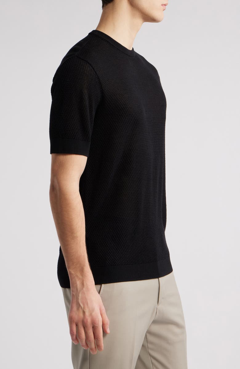 Emporio Armani Textured Dot Short Sleeve Crewneck Sweater, Alternate, color, Solid Black