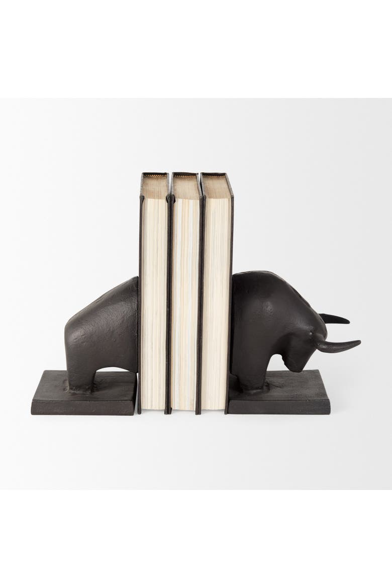 Tauro Cast Aluminum Raging Bull Bookends, Alternate, color, Black