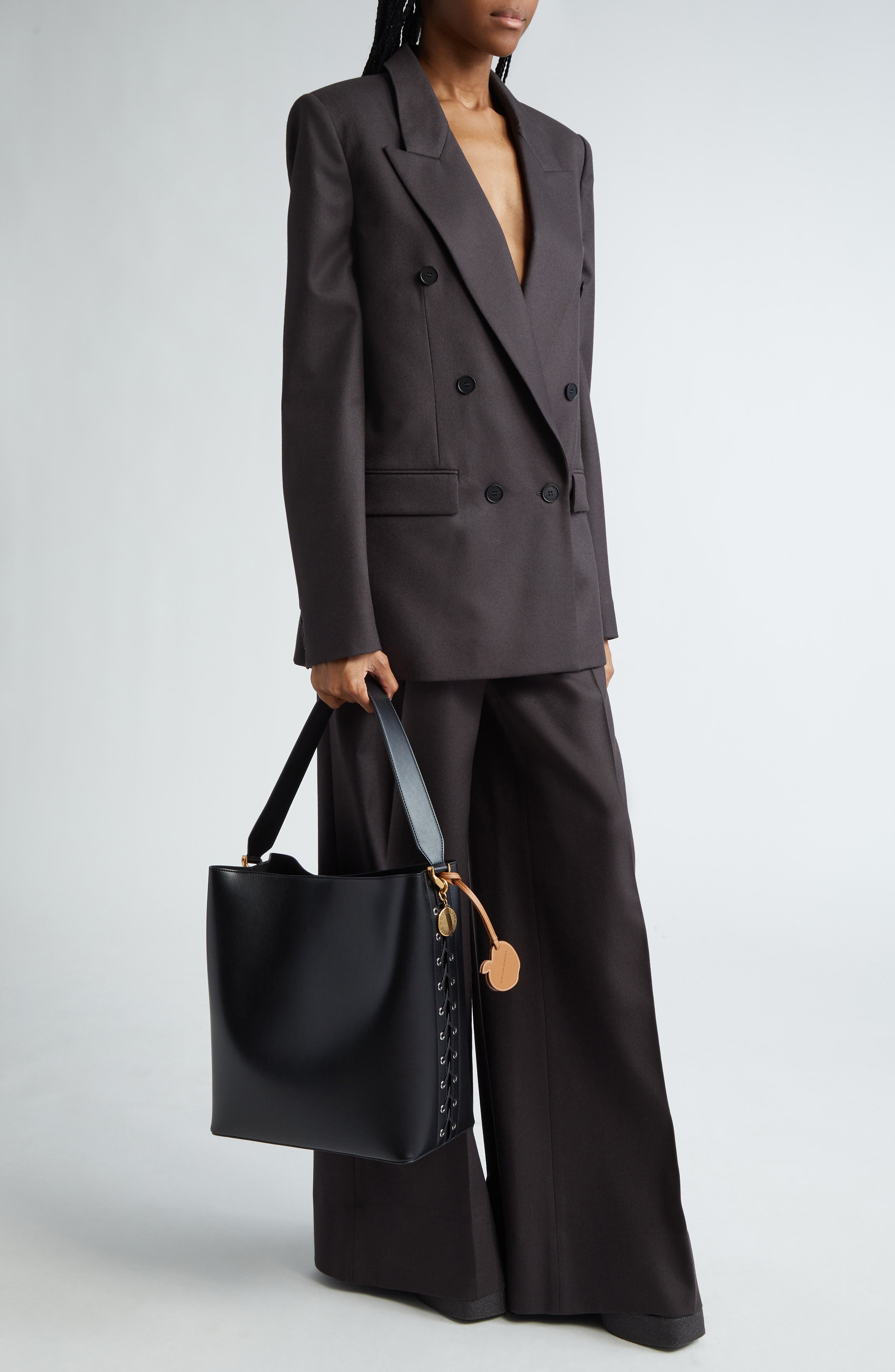 Stella McCartney Frayme Laced Faux Leather Tote, Alternate, color, Black