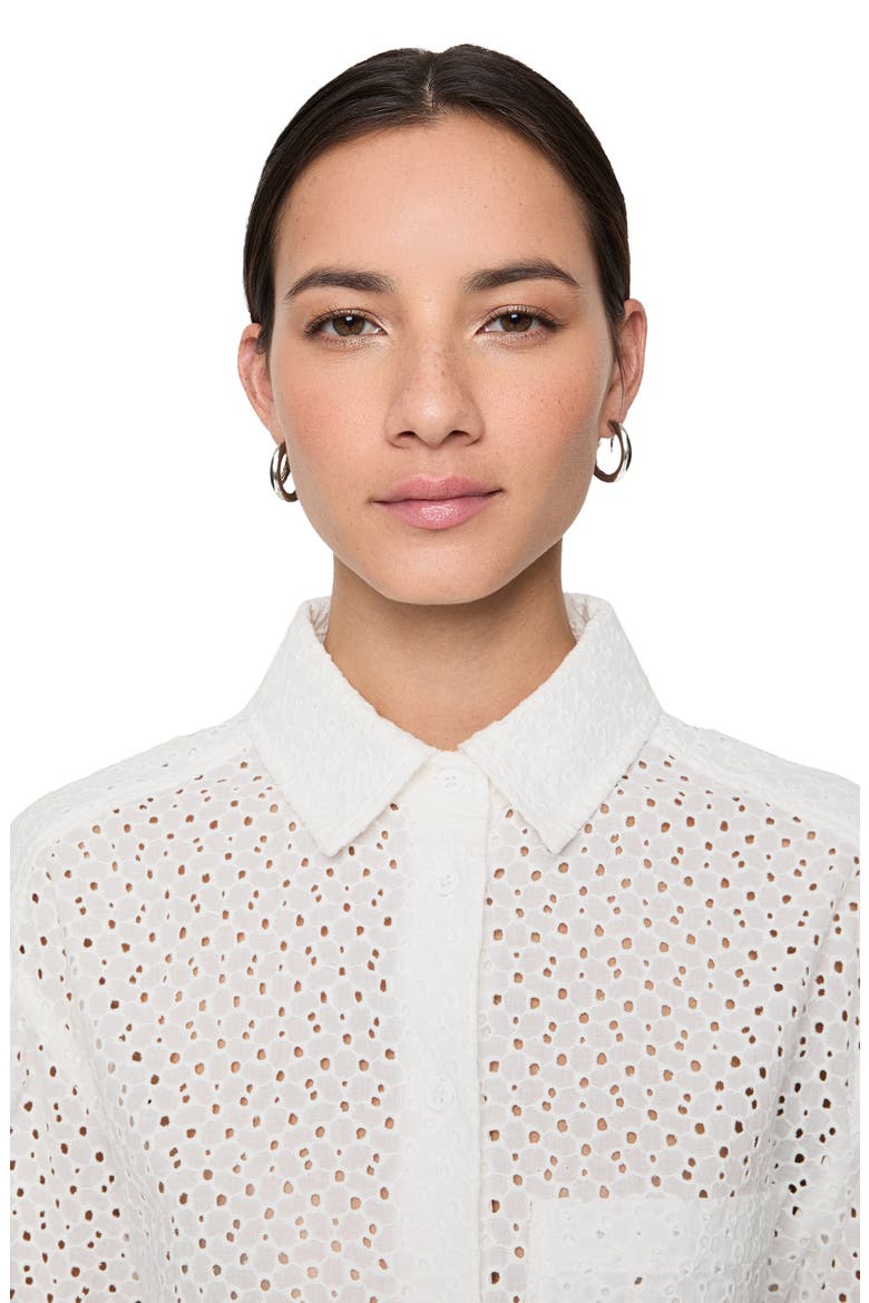 Juna Crop Cotton Eyelet Button-Up Shirt, Alternate, color, BRIGHT WHITE