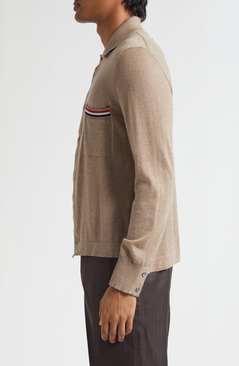Thom Browne Virgin Wool Button-Down Cardigan, Alternate, color, Medium Brown