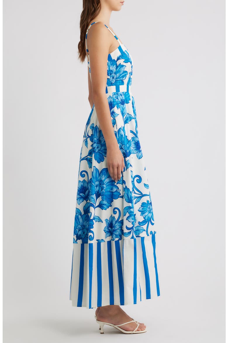 Floral Print Sleeveless Maxi Dress, Alternate, color, WHITE/ BLUE