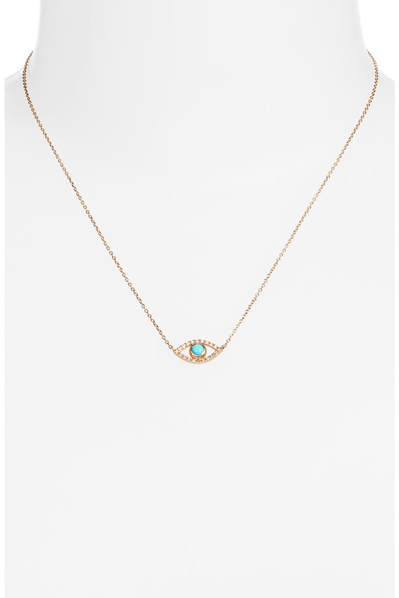 Evil Eye Turquoise & Diamond Pendant Necklace, Alternate, color, BLUE