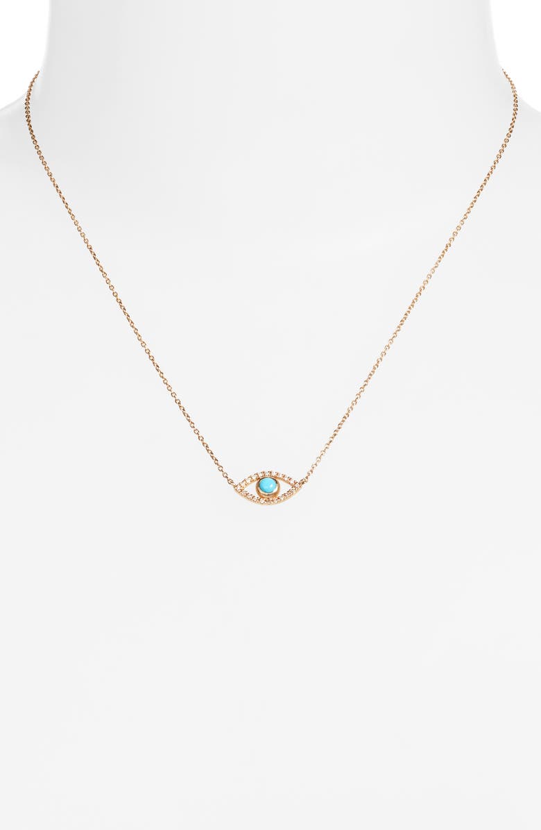 Anzie Evil Eye Turquoise & Diamond Pendant Necklace, Alternate, color, Blue