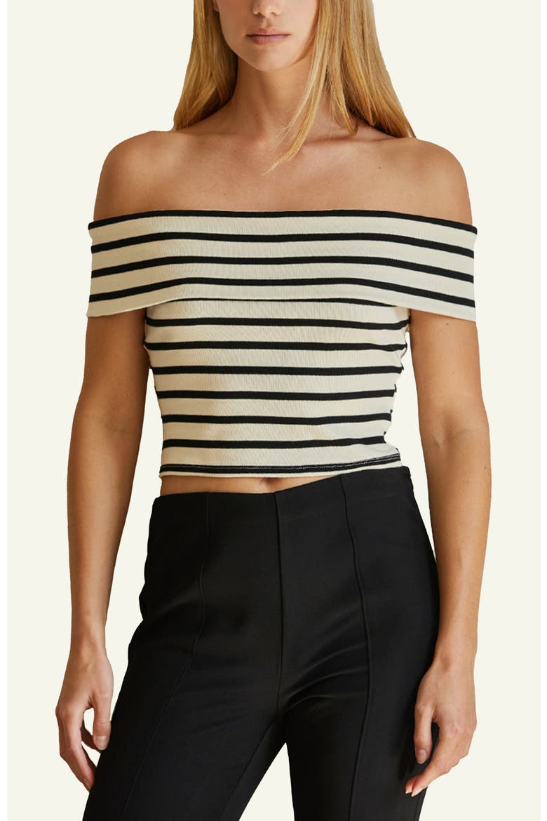 Stripe Off Shoulder Knit Top, Main, color, Cream/Black