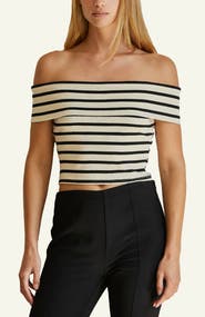 CRESCENT Stripe Off Shoulder Knit Top