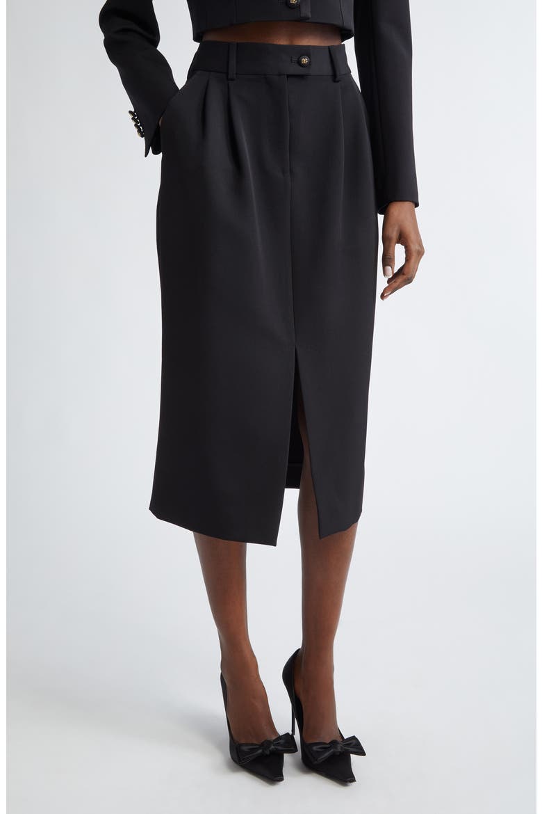 Pleated Virgin Wool Pencil Skirt, Main, color, N0000 NERO