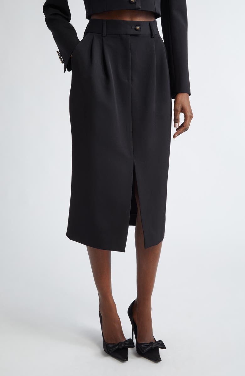 Dolce&Gabbana Pleated Virgin Wool Pencil Skirt, Main, color, N0000 Nero