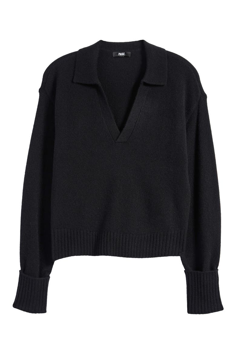 Maxie Cashmere Polo Sweater, Alternate, color, BLACK