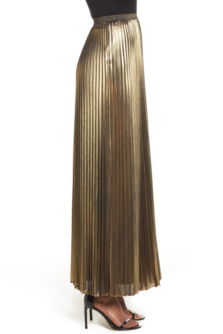 Metallic Pleat Maxi Skirt, Alternate, color, GOLD
