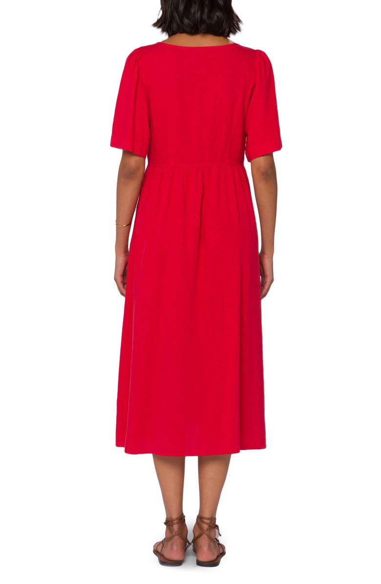 VELVET HEART Buttoned Linen Blend Midi Dress, Alternate, color, Saucy Red