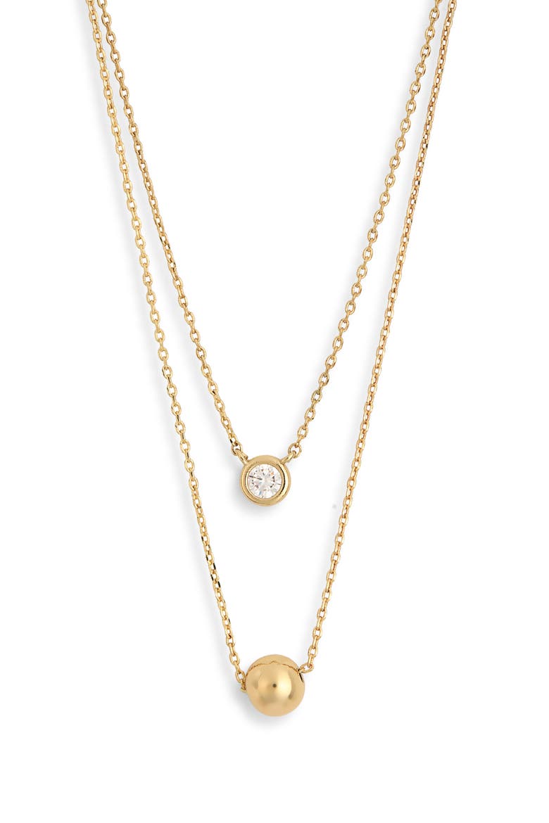 Cubic Zirconia & Ball Layered Necklace, Main, color, CLEAR- GOLD