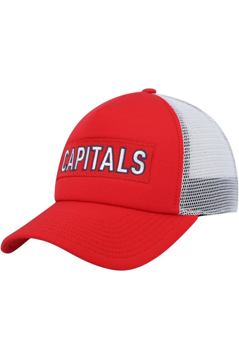 Men's adidas Red/White Washington Capitals Team Plate Trucker Snapback Hat, Main, color, Red