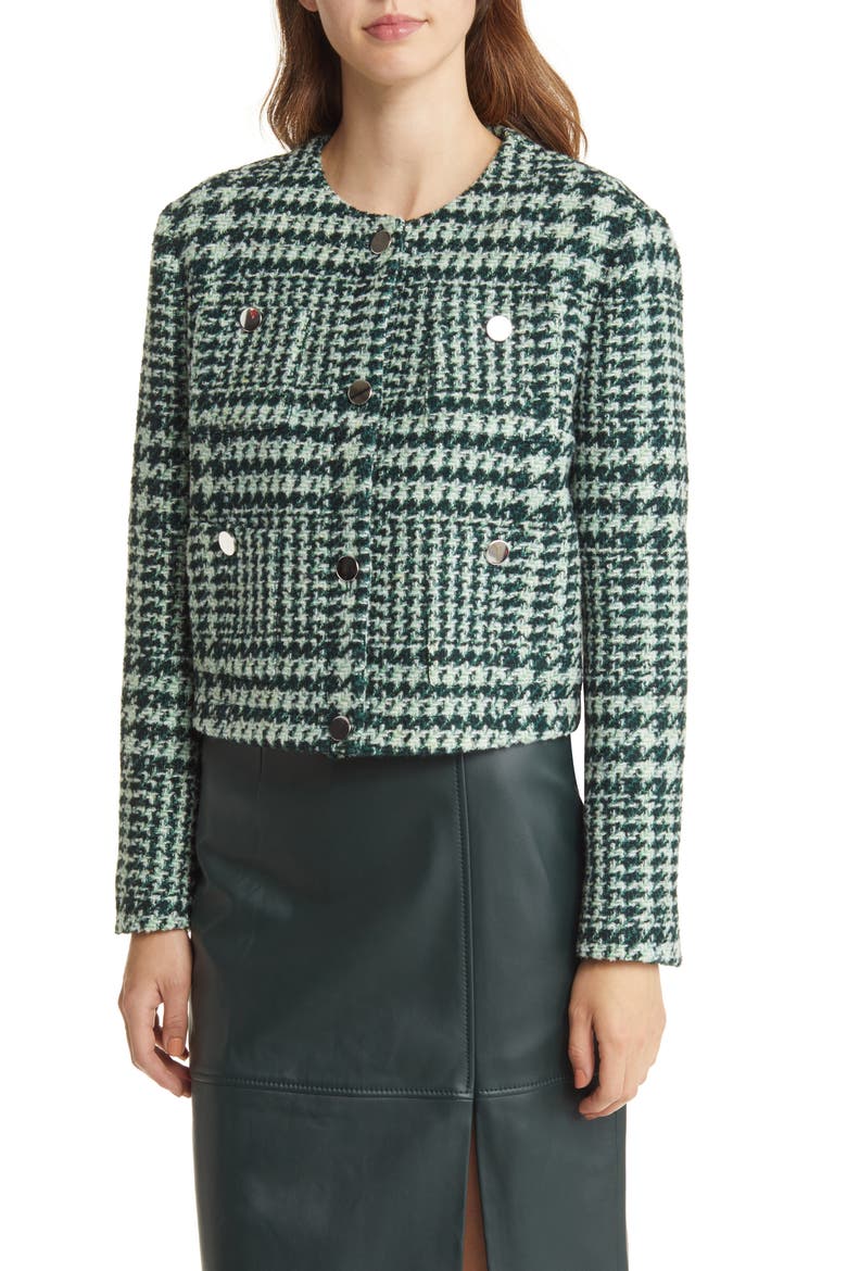 Janoa Houndstooth Crop Jacket, Alternate, color, COURT GREEN FANTASY