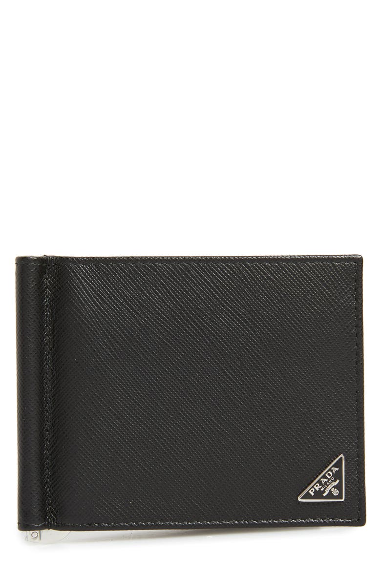 Saffiano Leather Money Clip Wallet, Main, color, BLACK