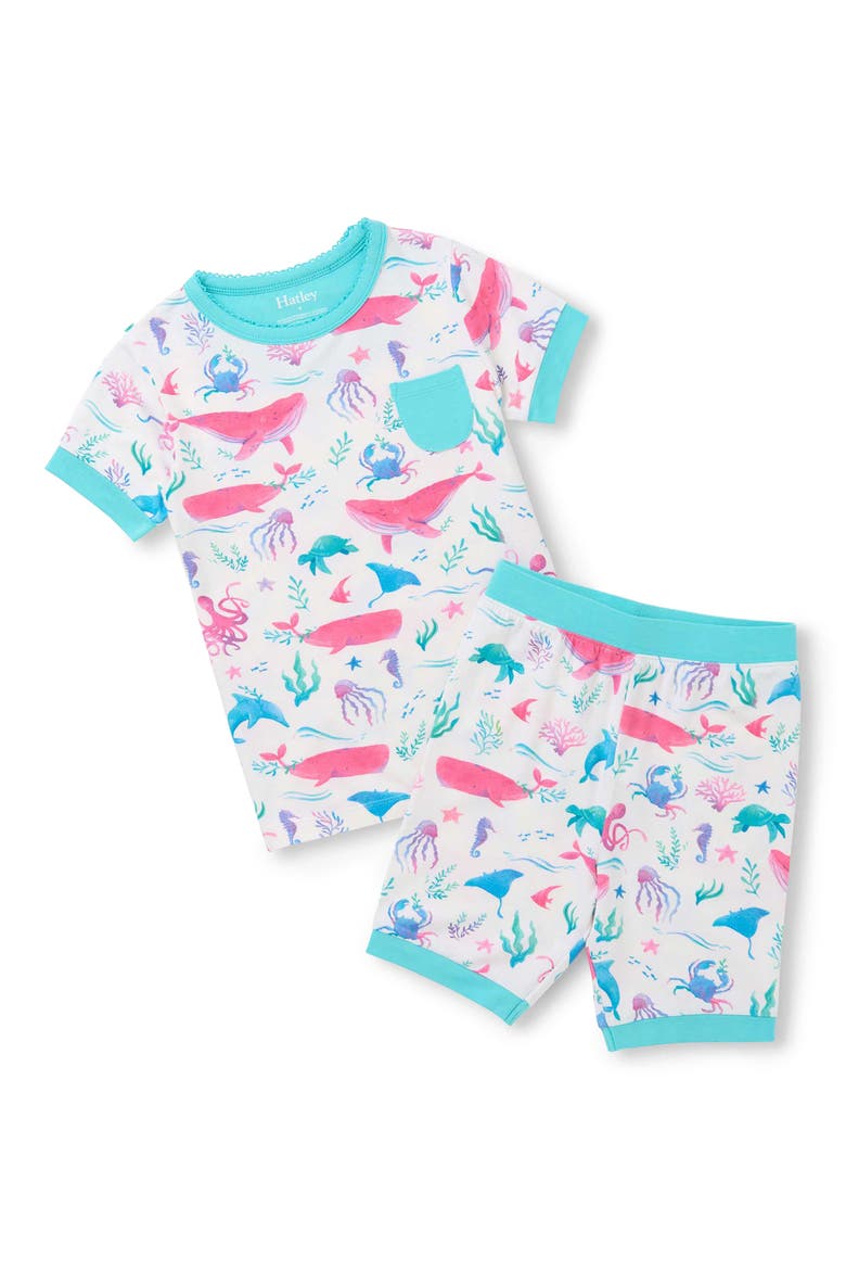 Kids' Painted Sealife Fitted Two-Piece Short Pajamas, Main, color, WHITE