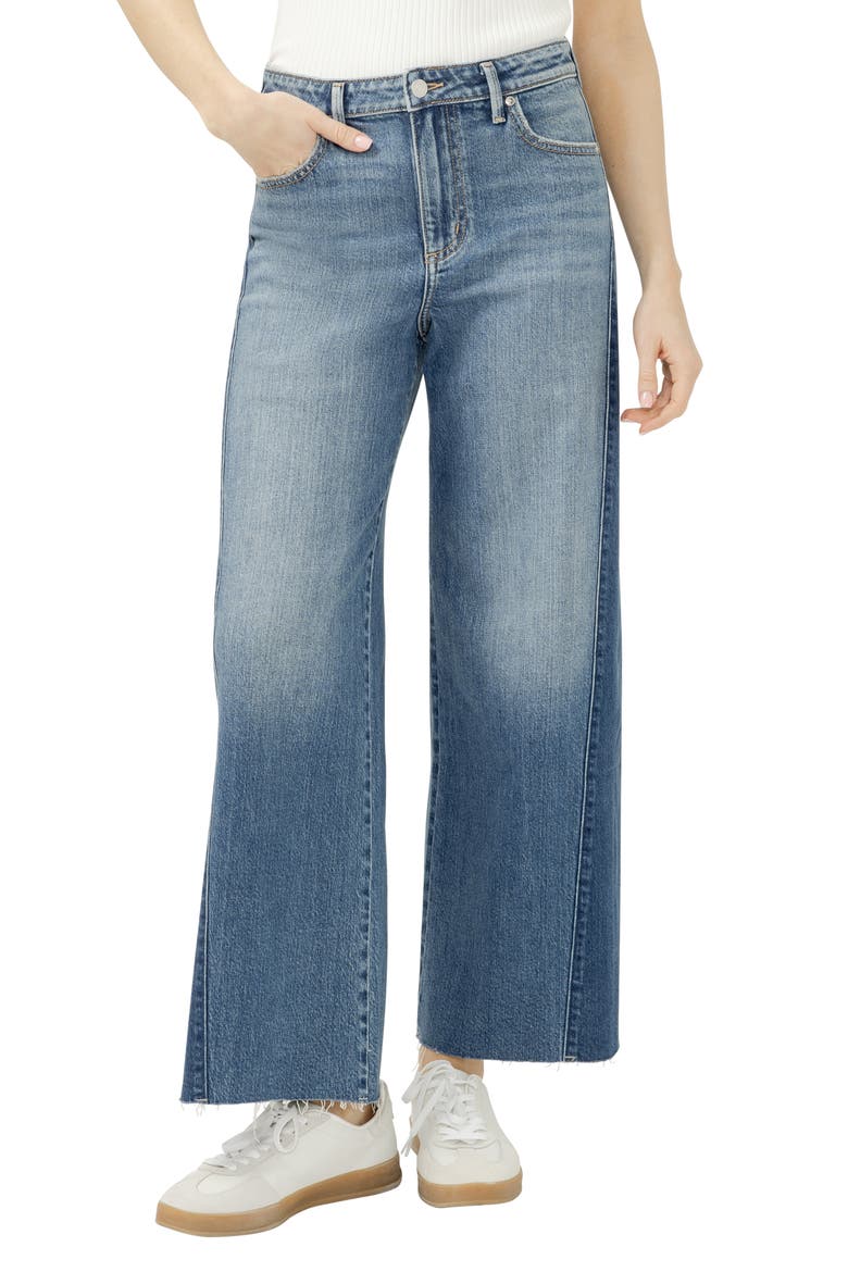 Isbister Raw Hem Two Tone High Waist Wide Leg Jeans, Main, color, ABIGAIL