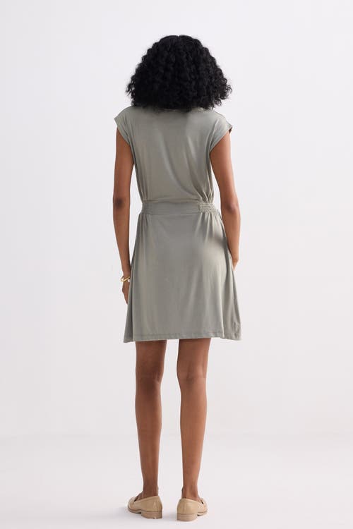 Reistor Short Dress With Smocking Side Detail In Light Olive