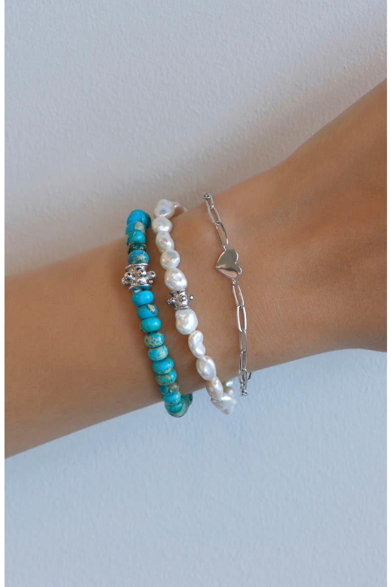 Bohème White Keshi Pearl Stretch Bracelet, Alternate, color, SILVER