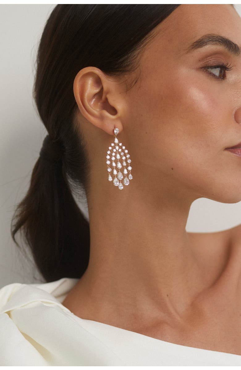 Nadri Willow Graduated CZ Drops Waterfall Chandelier Earrings, Alternate, color, Rhodium