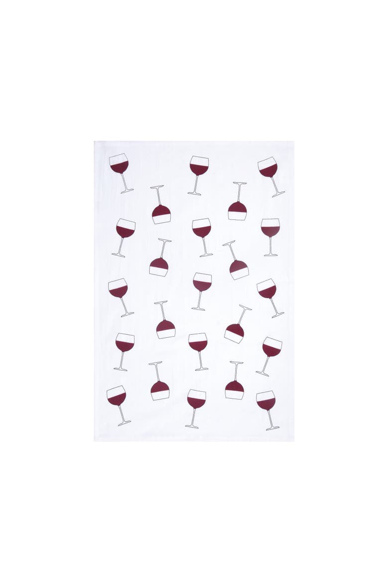 Wine Glasses Embroidered Cotton Flour Sack Kitchen Towel, Alternate, color, Red
