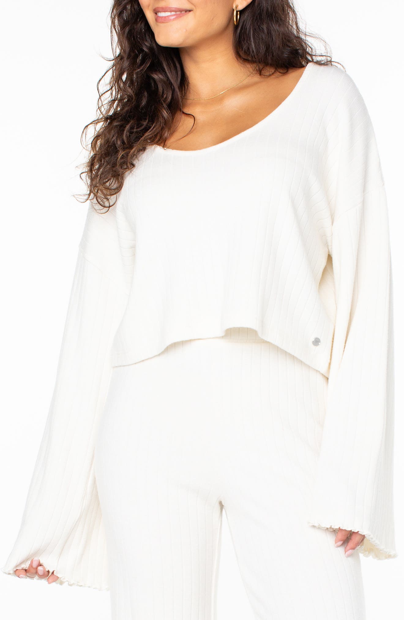 Roxy Sandy Coast Long Sleeve Crop Top