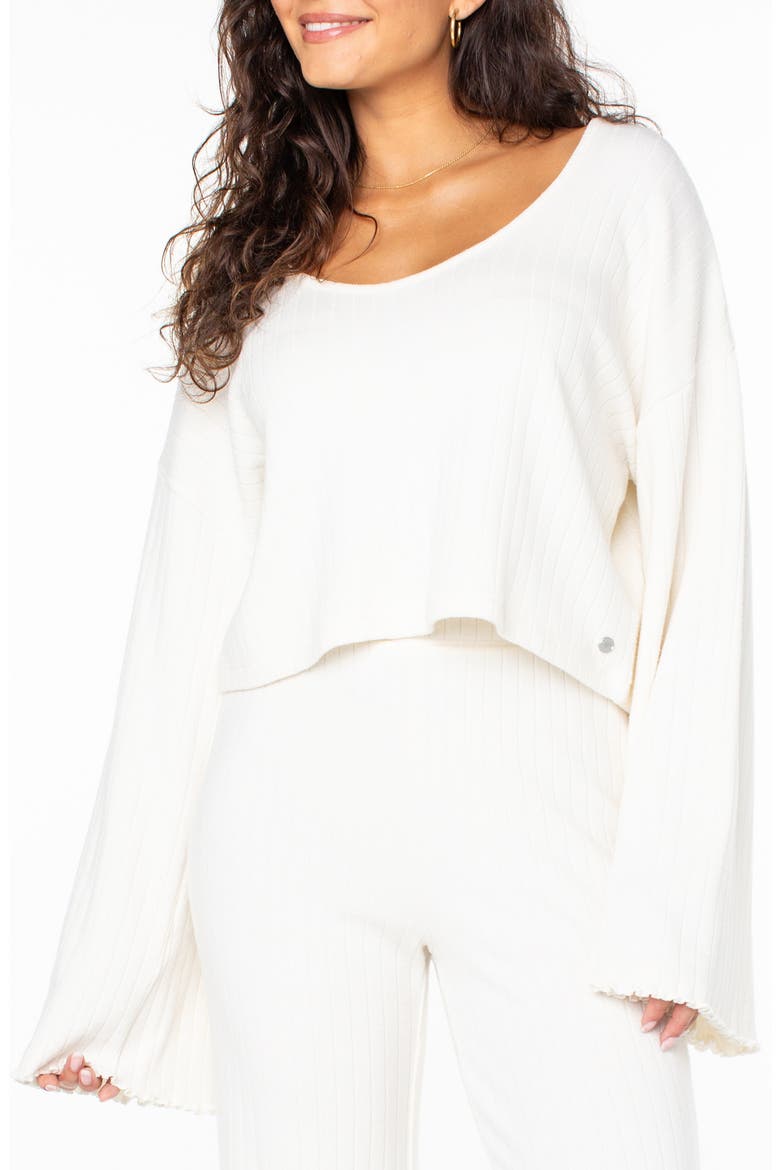 Sandy Coast Long Sleeve Crop Top, Main, color, CLOUD DANCER