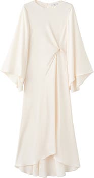 MANGO Twist Flutter Sleeve Satin Dress