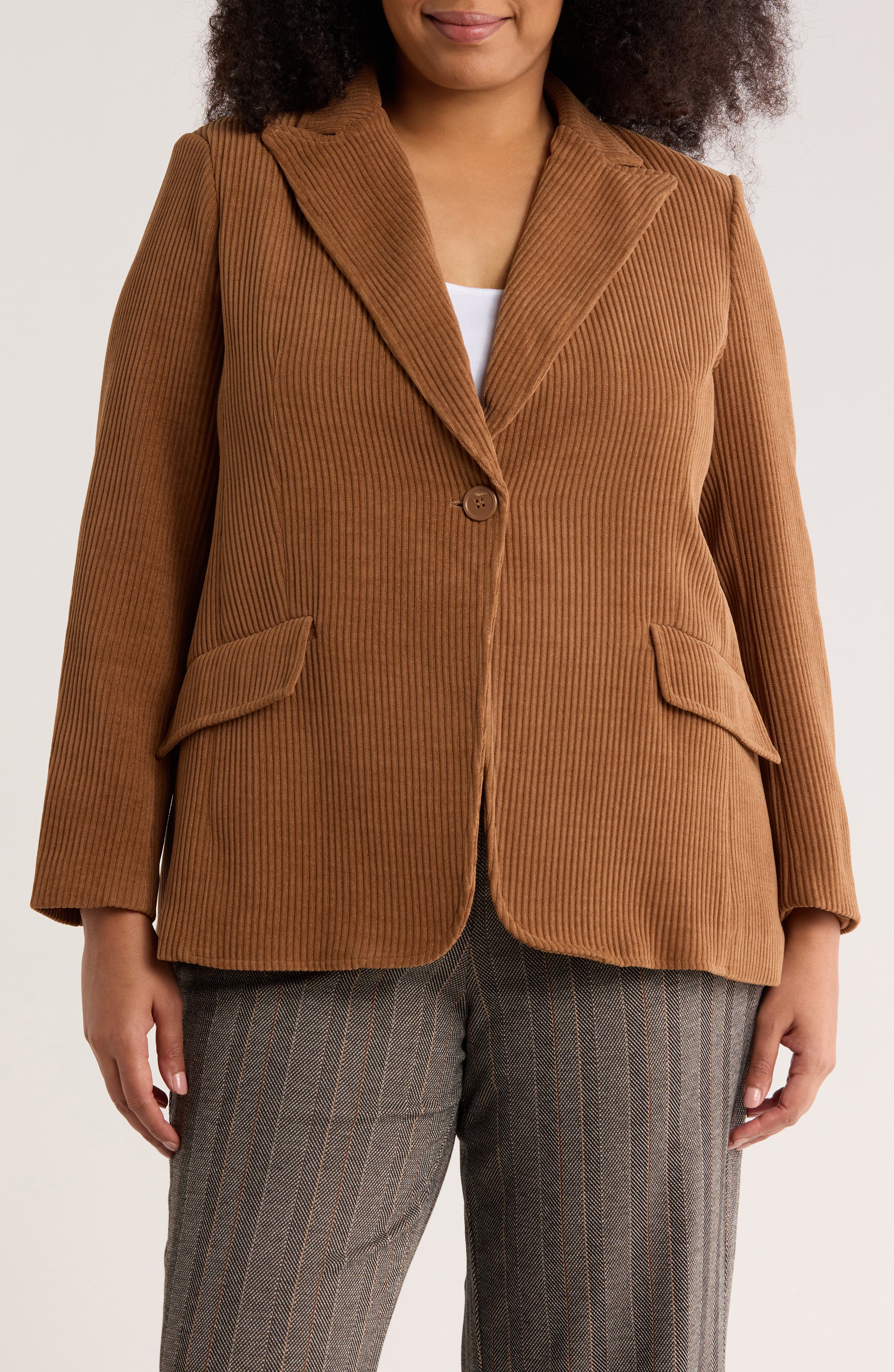 MAX STUDIO Peak Lapel Single Button Corduroy Blazer