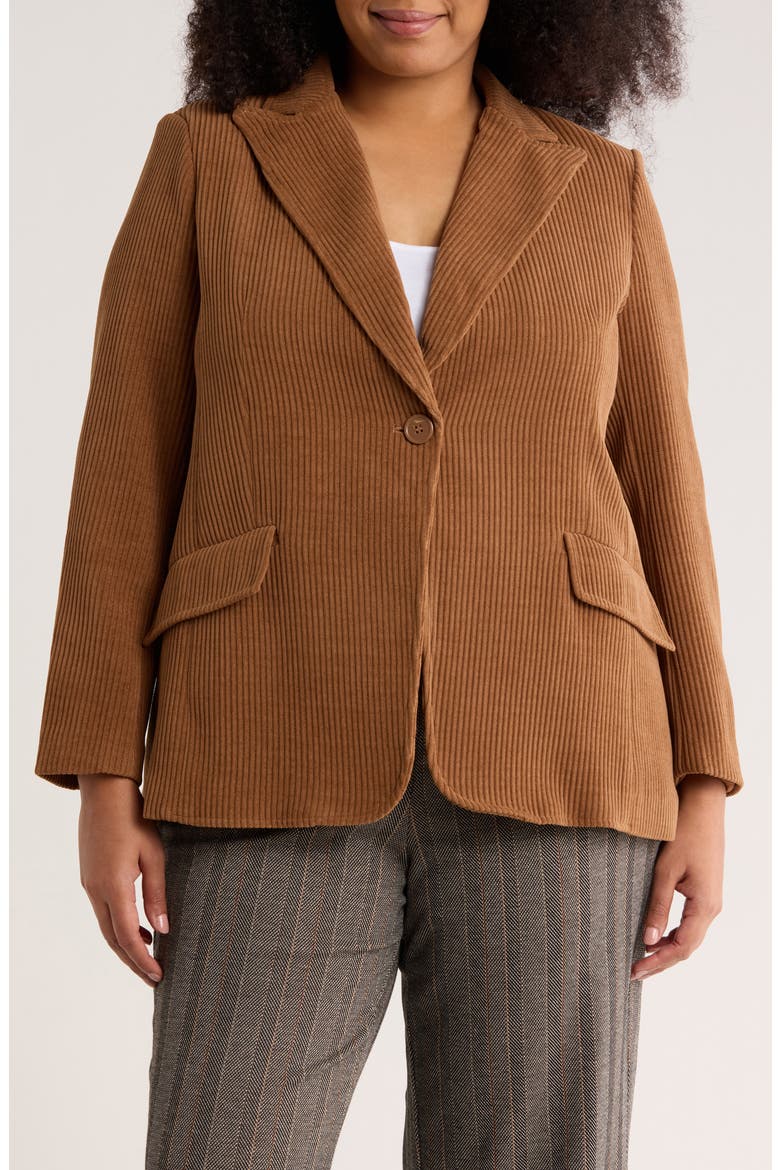 Peak Lapel Single Button Corduroy Blazer, Main, color, COGNAC BROWN