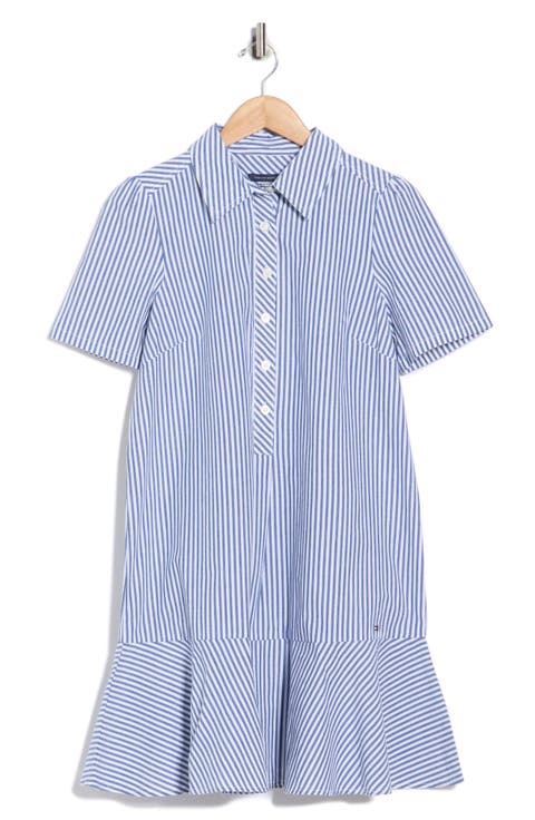 Ruffle Hem Cotton Shirtdress