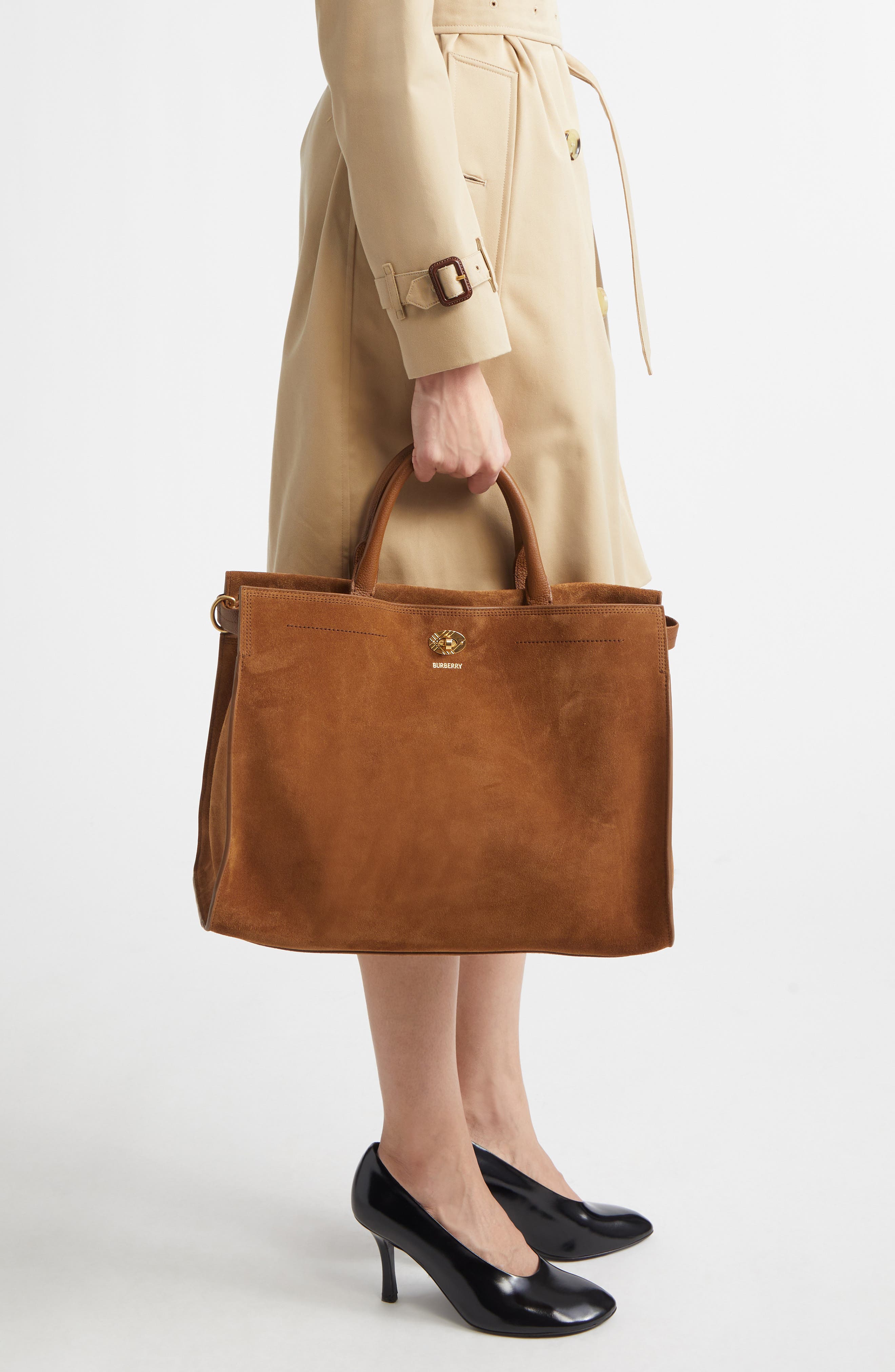 Burberry Medium Cotswolds Suede Tote, Alternate, color, Hazel