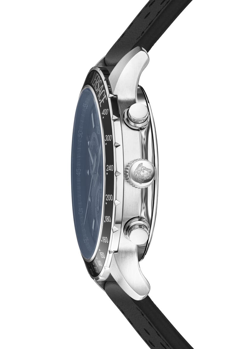 Sport Chronograph Silicone Strap Watch, 44mm, Alternate, color, BLACK/ BLUE/ SILVER