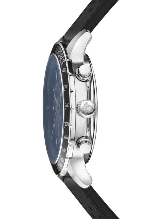 Versace Men's Sport Chrono Silver Stainless Steel And Leather Strap Watch, 44mm In Black/blue/silver