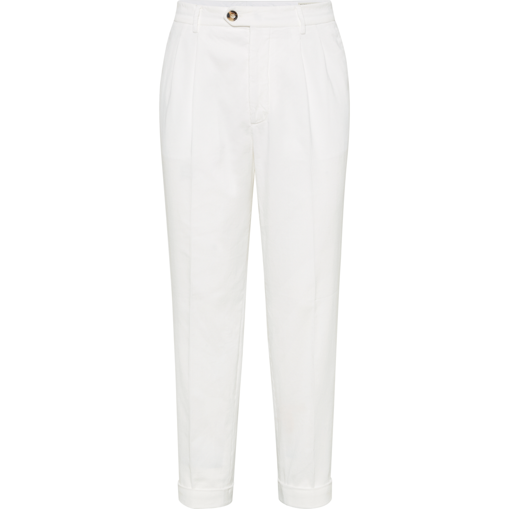 Brunello Cucinelli Pleat-front Cotton Trousers In Snow