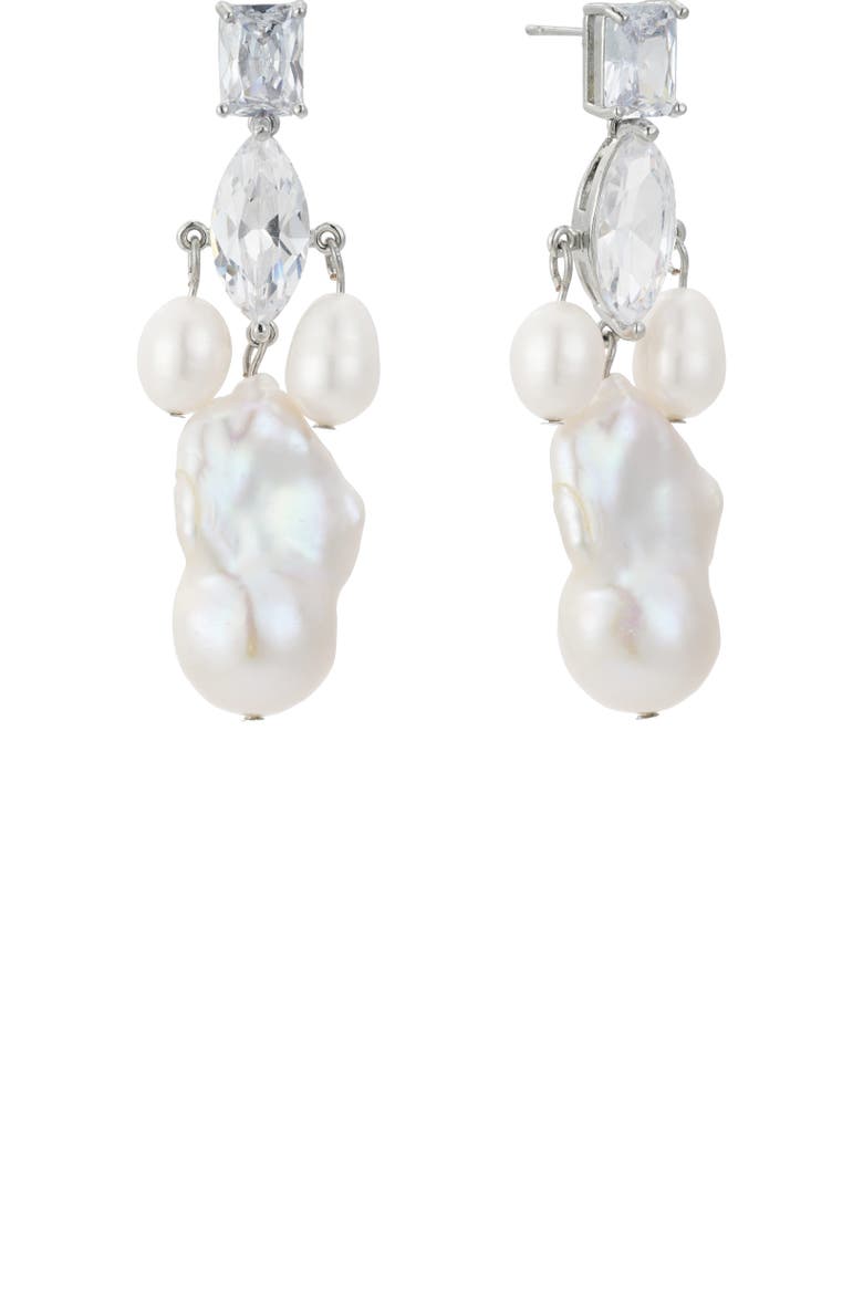 Astoria Freshwater Pearl Drop Earrings, Alternate, color, Silver