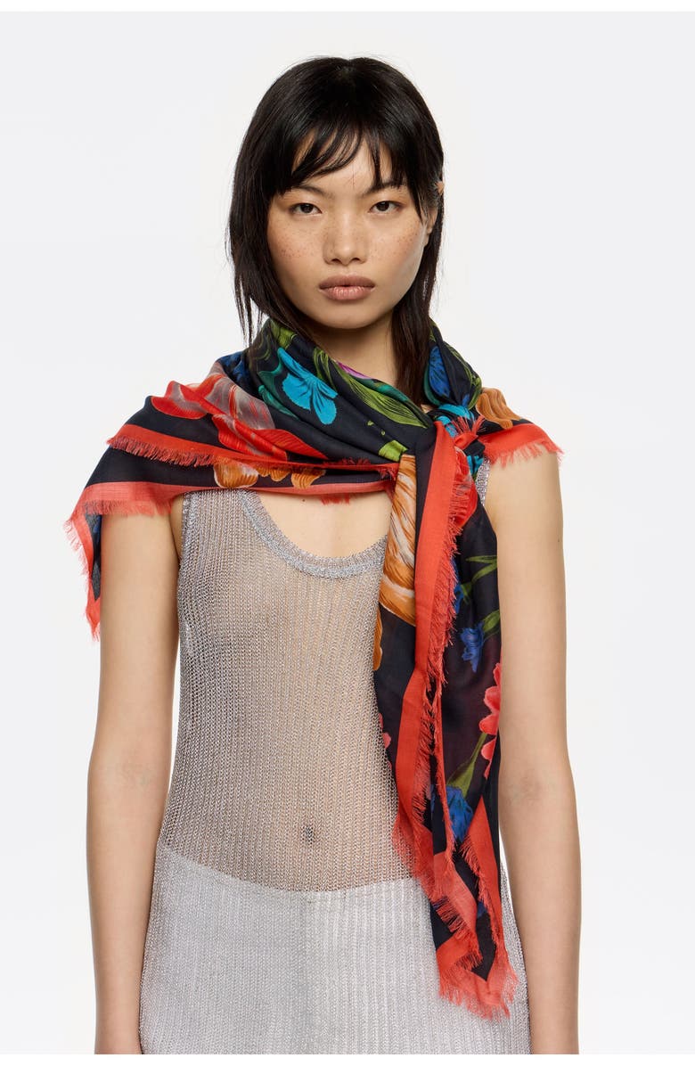 Bimba y Lola Botanical Flowers Shawl, Alternate, color, Black