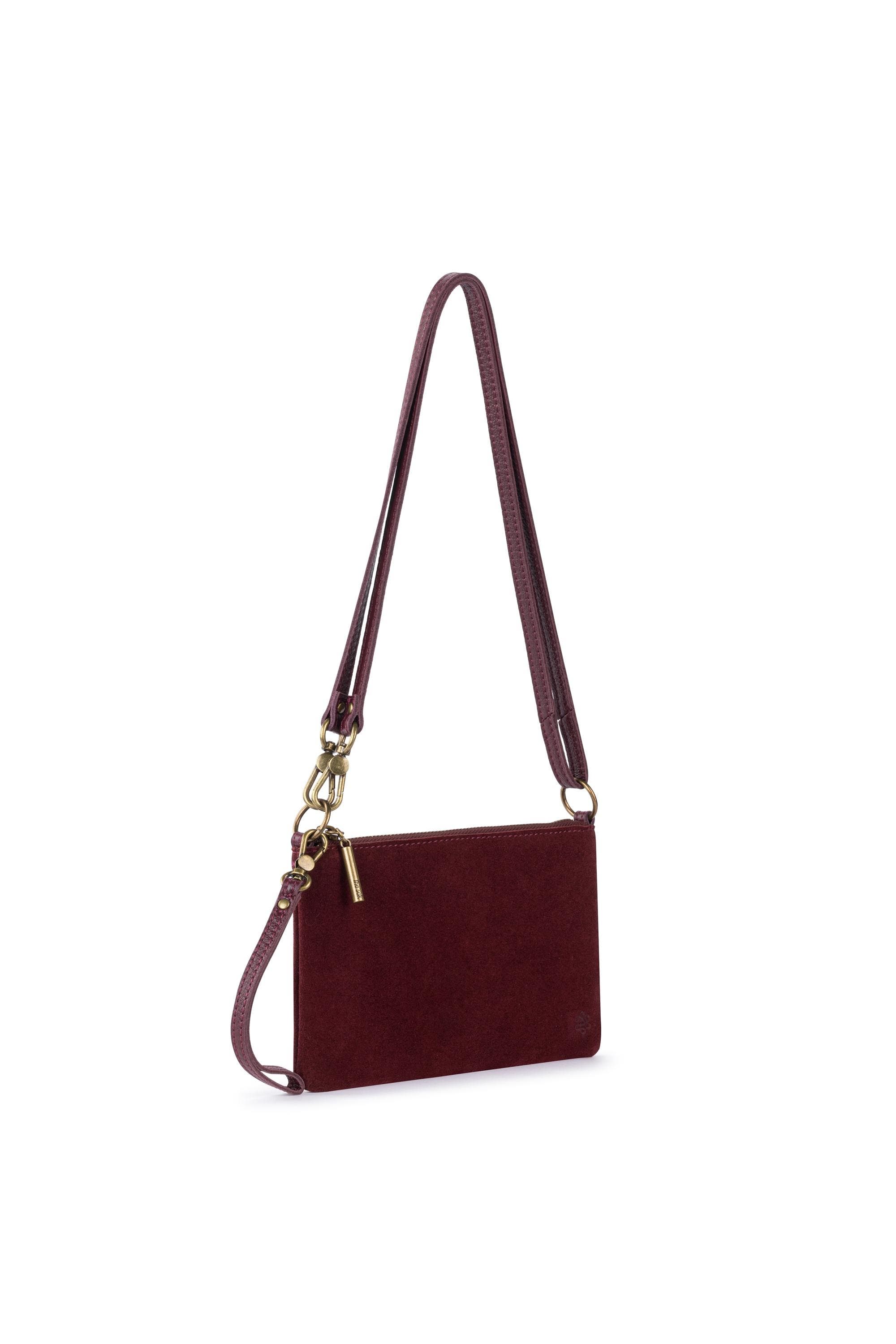 Vita Hand Leather Crossbody Wristlet, Alternate, color, Black Cherry Suede