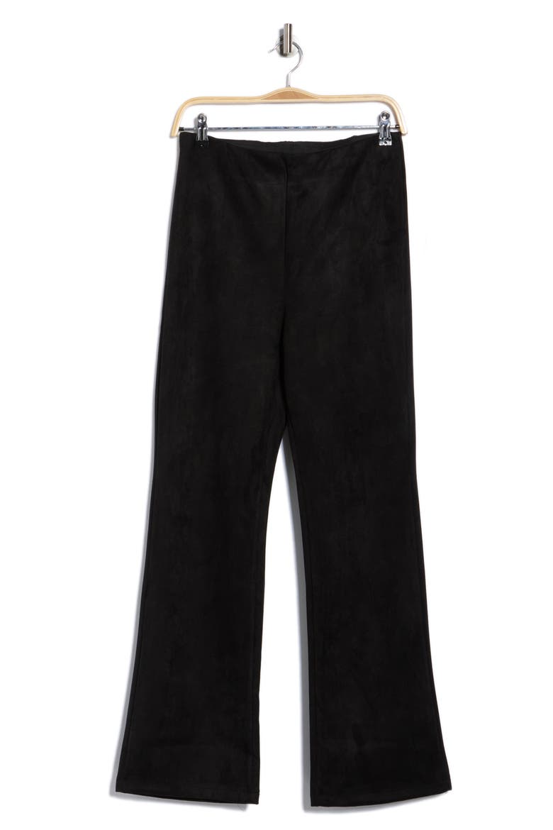 Faux Suede Semi Flare Leg Pants, Alternate, color, BLACK