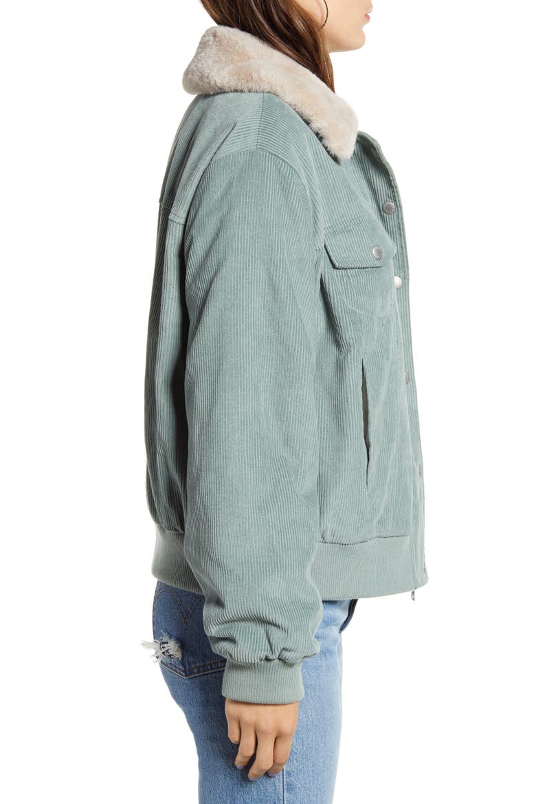 Levi's® Faux Fur Collar Corduroy Bomber Jacket, Alternate, color, MINT