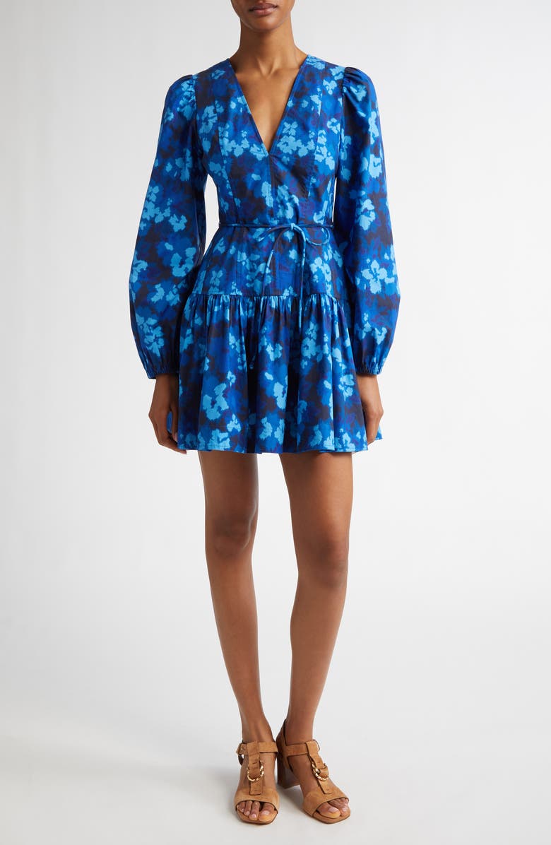 Ulla Johnson Anita Long Sleeve Cotton Sateen Minidress, Main, color, Azure