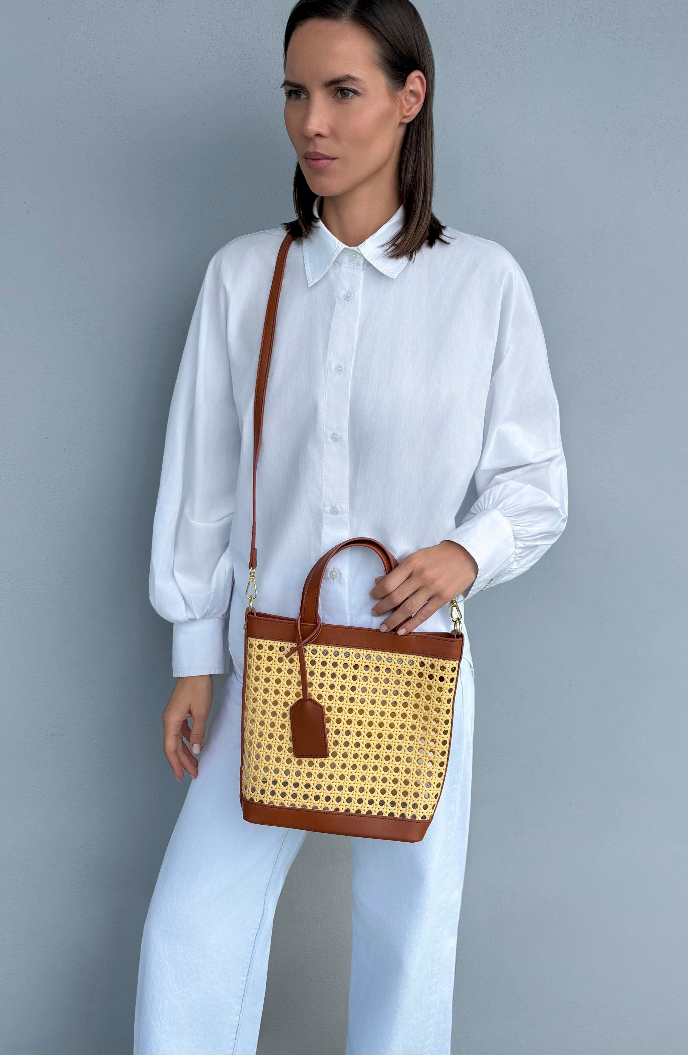 Kane Rattan Shoulder Bag, Alternate, color, BROWN/ TAN