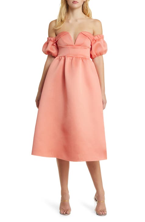 Off the Shoulder Puff Sleeve Cocktail Dress